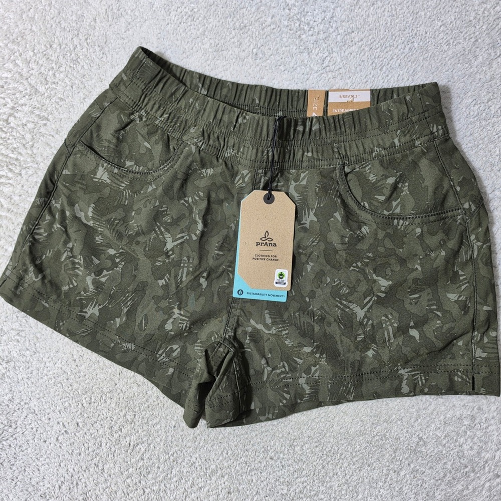 NEW! Prana Halle E-Waist Short II Womens 4 Evergreen Camo 3" Inseam Stretch